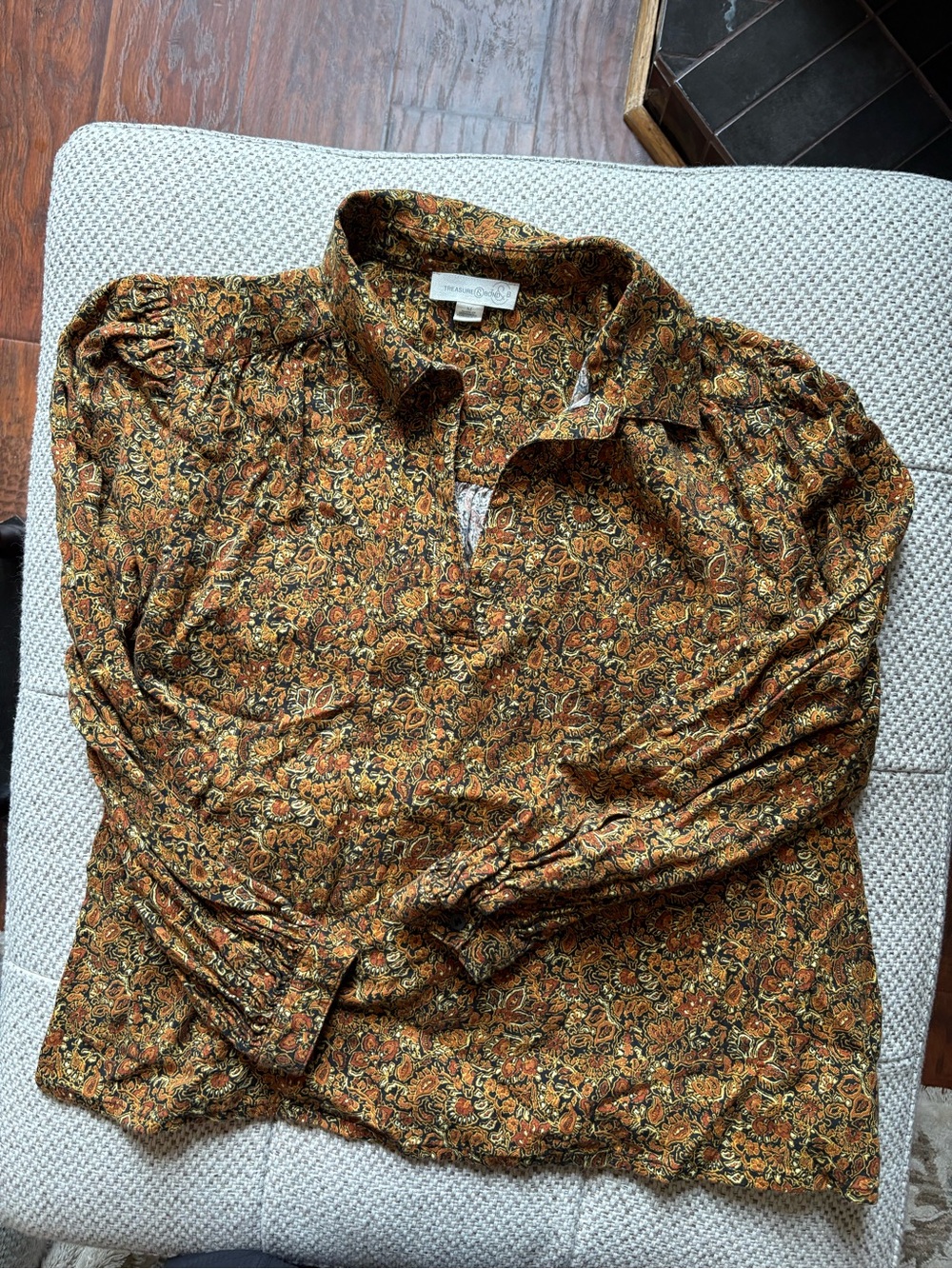 Treasure & Bond Paisley Collared Shirt - Black, Rust, Mustard
